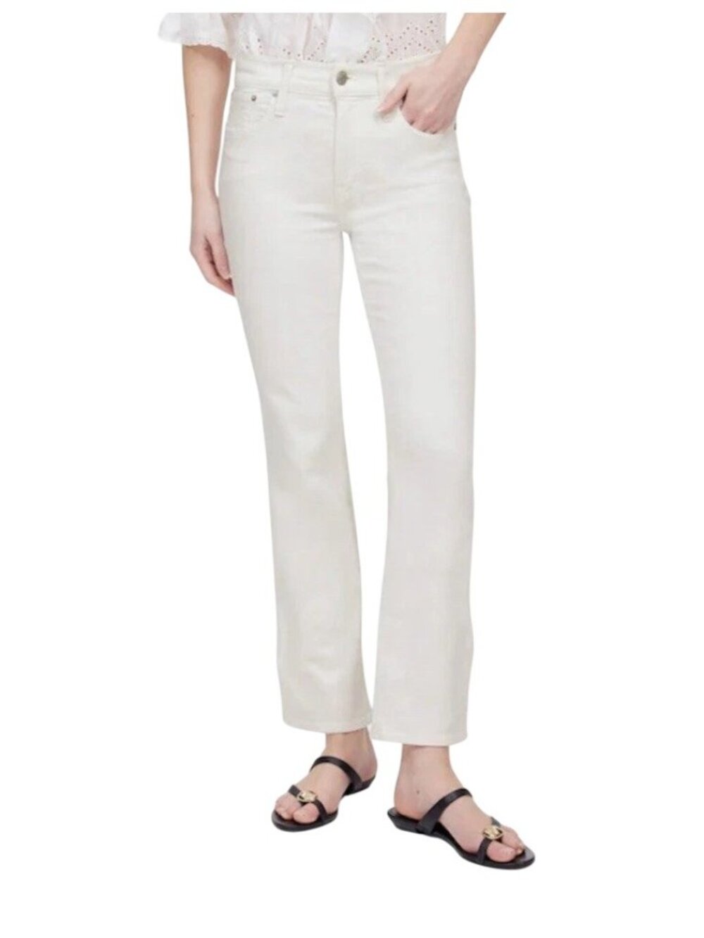 Madewell Mid Rise Kick Out Jeans Women 29 White Cropped Flare Stretch Denim